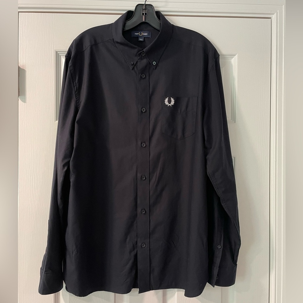 Fred Perry Long Sleeve Oxford Button Down Large Navy